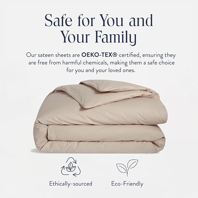 Brooklinen Luxury Sateen Duvet Cover - 100% Cotton, King/California King Size in Pebble with Extra-Long Corner Ties and Button Closure - Best King/Cali King Duvet Covers