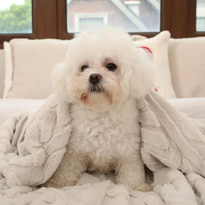 Cozy Bliss Faux Fur Throw Blanket for Couch, Jacquard Fuzzy Plush Soft Thick Winter Throw Blanket for Sofa Bed Living Room Bedroom，50"x60" Beige