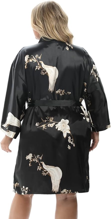 Women's Plus Size Satin Robes Plus Size Silky Kimonos Robes Sleepwear,Short