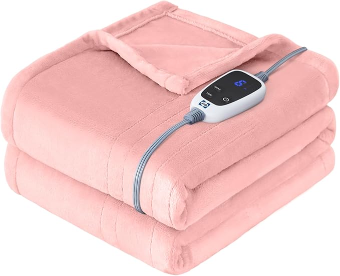 SEALY Electric Blanket Heated Throw, Soft Flannel Heating Blanket with 6 Heat Settings & 2-10 Hours Auto Shut Off, Fast Heating & Machine Washable, 50x60 Inch, Pink