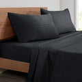 Mejoroom Striped Queen Size Sheet Set - Hotel Luxury 1800 Bedding Sheets & Pillowcases - Deep Pocket Fitted Sheet, Soft, Breathable, Wrinkle & Fade Resistant - 4 Piece (02-Black)