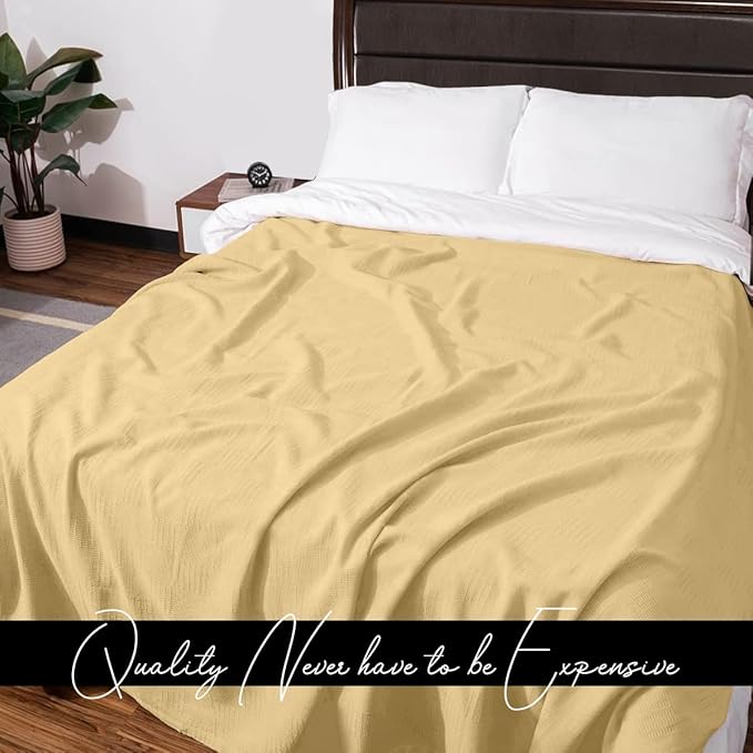 Avalon Bedding 100% Cotton Blankets King Size Thermal Blanket (108"x90") - Perfect Cotton Blanket King Size for Layering Bed in Any Season - Cotton Blankets for Bed (Beige)