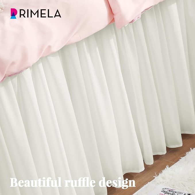 RIMELA Dorm Bed Skirt Twin XL 42 Inch Drop, Easy to Install Extra Long Wrap Around Elastic Dust Ruffle, Warm White Bedskirt Solid Silky Fabric Machine Washable (Twin XL 80“L x 39”W & Twin 75“L x 39”W)