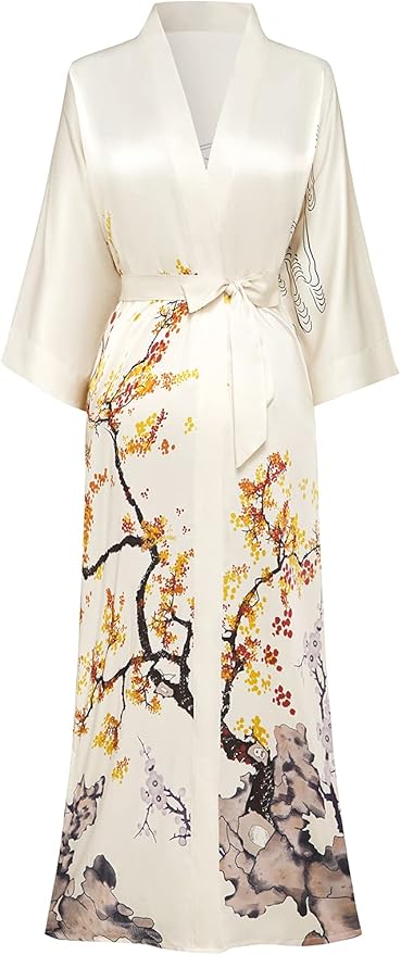 PRODESIGN Kimono Robe for Women - Long Satin Sleepwear Silky Kimono Cover-Up Nightgown Japanese Bathrobe Loungewear Blouse