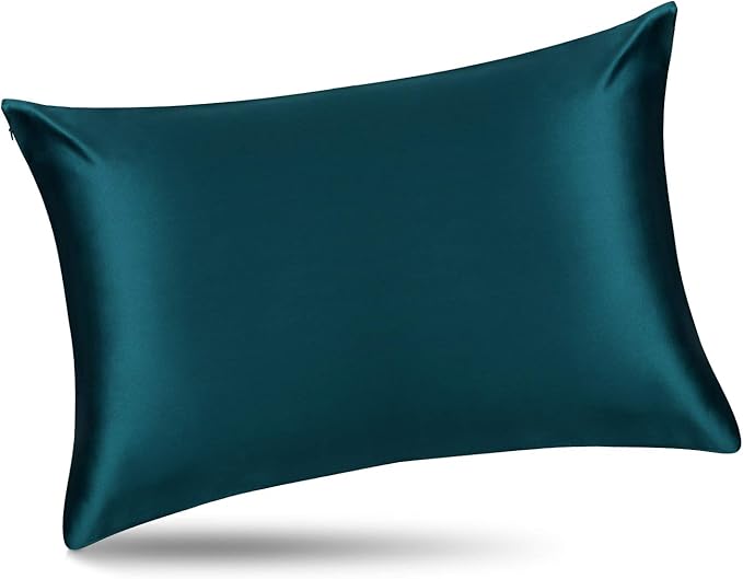 ALASKA BEAR Silk Pillowcase for Hair and Skin, 100% Mulberry Silk Pillow Cases Standard Size for Bliss Sleep with Random Color Scrunchy Gift Set Better Than Poly Satin, 1 Pack, Teal/Dark Turquoise