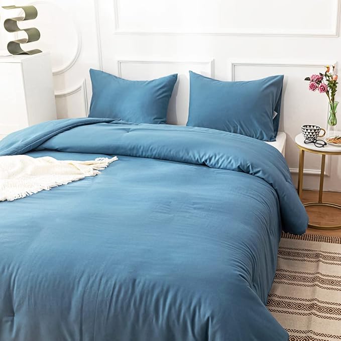 Blue Comforter Sets Twin Lake Blue Bedding Comforter Set Blanket Quilt Solid Color Modern Breathable Soft Mist Blue King Bedding Comforter Sets Twin Bed