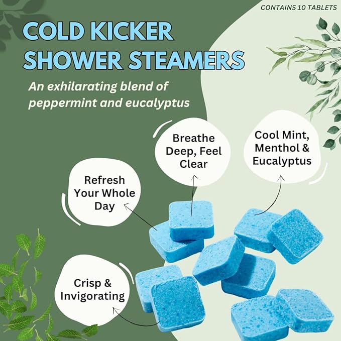 Cold Kicker Shower Steamers Aromatherapy for Sinus Relief - USA Made - Peppermint & Eucalyptus Shower Bomb Tablets – Self Care Gifts for Women and Men – Soothing Natural Essential Oils (20 Pack)