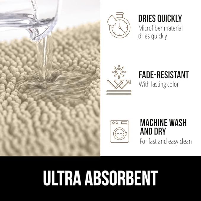 GORILLA GRIP Bath Rug Mat 60x24, Thick Soft Absorbent Chenille, Quick Dry Microfiber Mats, Rubber Backing Machine Washable Shower Floor Rugs, Bathmat Runner, Bathroom Home Decor Accessories, Sand