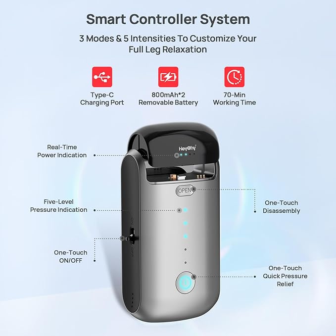 Air Compression Massager, Foot and Leg Air Compression Massager with 5 Pressure Levels, Cordless and Portable Design, for Runners and Travelers (Large)