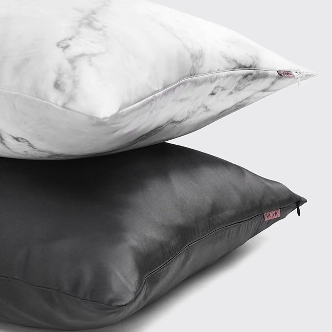 Kitsch Satin Pillowcase with Zipper for Hair & Skin, Softer Than Silk Pillow Cases Queen Size Set of 2, Wrinkle-Free, Smooth and Cooling Satin Pillow Covers, Standard Size 19"x26" - Charcoal, 2pcs