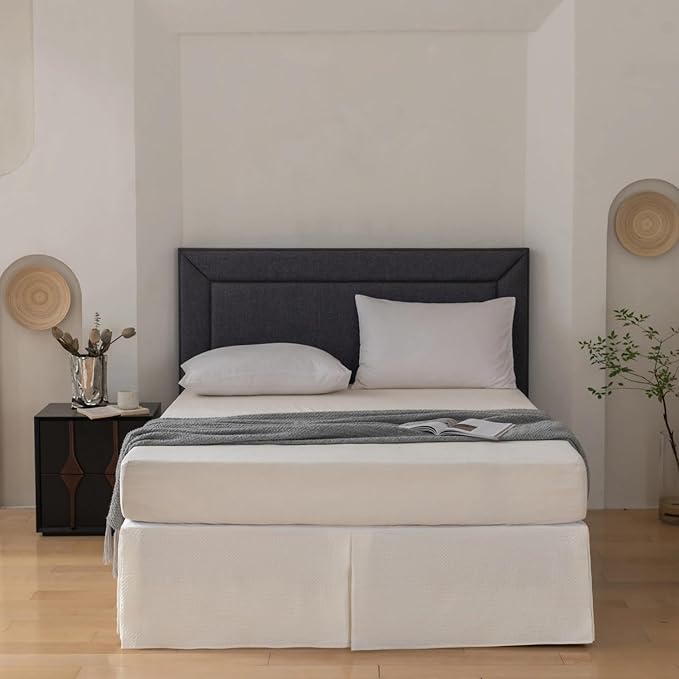 Full Bed Skirt, Wrap Around Bed Skirt with Pleated Corner, 12 Inch Drop Pleated Waffle Weave Bedskirts, Anti-Slip, Microfiber, Ivory, 12'' Full
