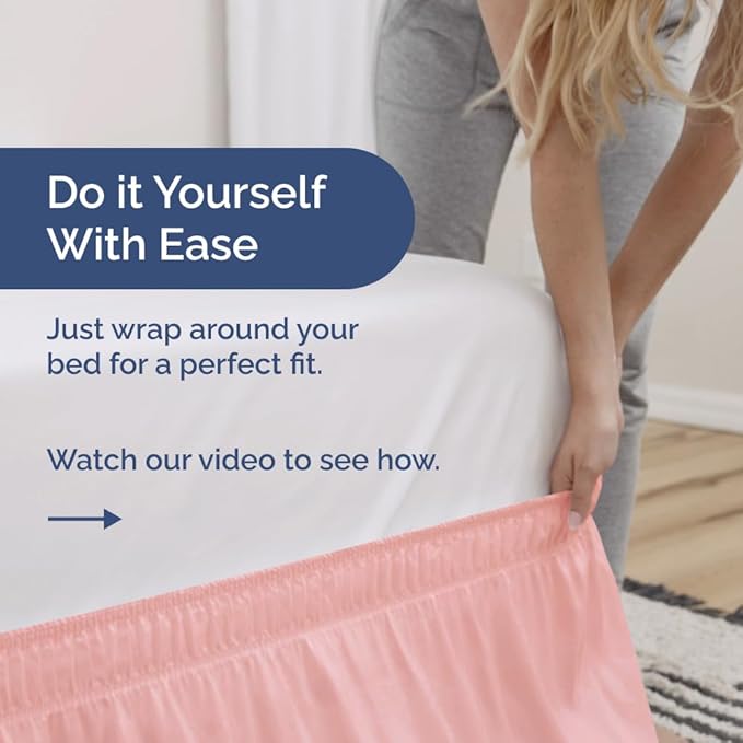 Wrap Around Dust Ruffle Bed Skirt - Baby Pink - King Size Beds w/ 12 Inch Drop - Easy Fit Elastic Strap - Adjustable Pleated Bedskirt w/Brushed Fabric - Wrinkle Free - Women, Men, Kids & Teens