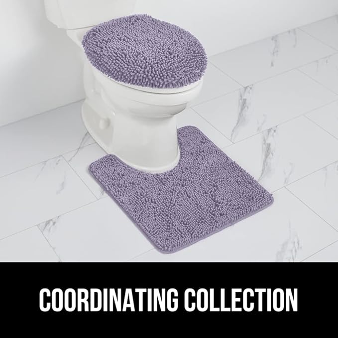 GORILLA GRIP Soft Chenille Bathroom Toilet Lid Cover, Machine Washable Seat Covers, 19.5x18.5, Stays in Place Rubber Backing, Fits Most Round, Elongated and Oblong Lids, Accessories Decor, Lt Purple