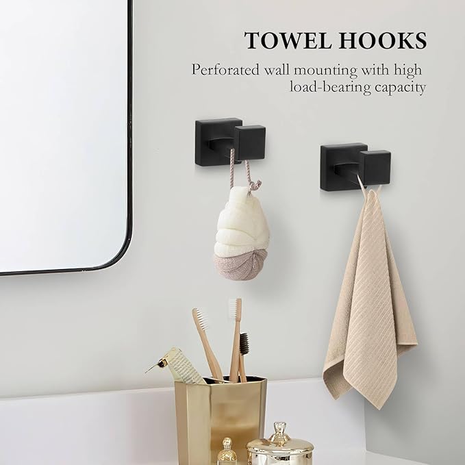 10-Piece Matte Black Bathroom Hardware Set,Towel Bar Set for Bathroom Include 23.6 inch Towel Bar,Towel Ring,Toilet Paper Holder Towel Hooks,Stainless Steel Wall Mounted