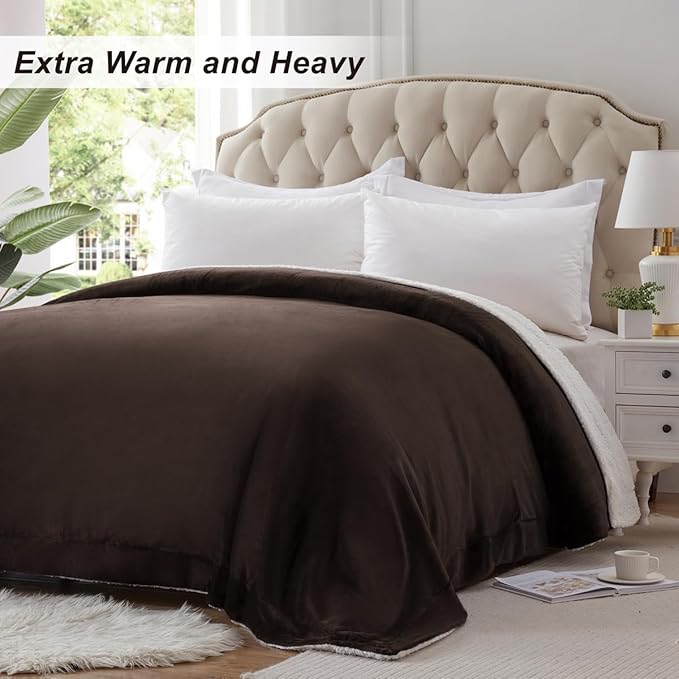 KAWAHOME Sherpa Fleece King Size Blanket for Bed - Extra Warm and Heavy Thick Blankets for Winter, Super Soft 500GSM Plush Blanket, 108" X 90" Brown