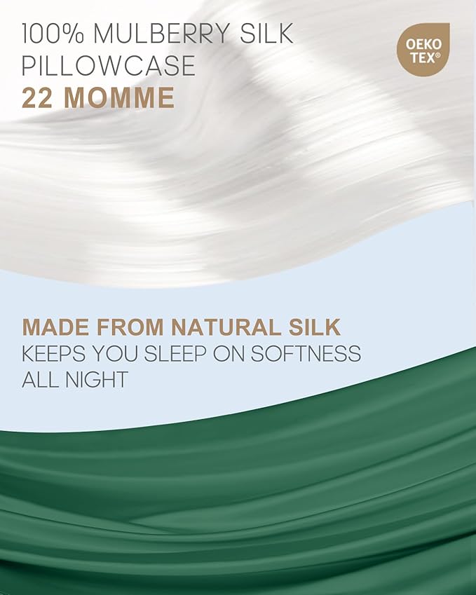 THXSILK 100% Mulberry Silk Pillowcase for Hair and Skin Health, Hidden Zipper, 22 Momme, Both Sides Smooth, Breathable and Natural, Sleep Pillow Case (Standard 20"x26", Emerald Green)