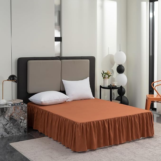Terracotta Bed Skirt King Size Ruffled Bed Skirt with Split Corners, King Bed Skirt 16 Inch Drop, King Size Bed Skirt Terracotta for Ruffled Bed Skirt with Split Corners, Bed Skirts King Size