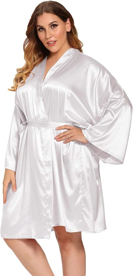 Women's Plus Size Satin Robes Plus Size Silky Kimonos Robes Sleepwear,Short