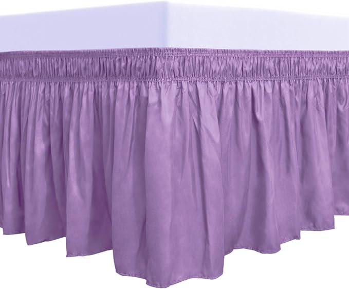 PureFit Wrap Around Ruffled Bed Skirt with Adjustable Elastic Belt - 14 Inch Drop Easy to Put On, Wrinkle Free Bedskirt Dust Ruffles, Bed Frame Cover for Twin, Twin XL and Full Size Beds, Lavender