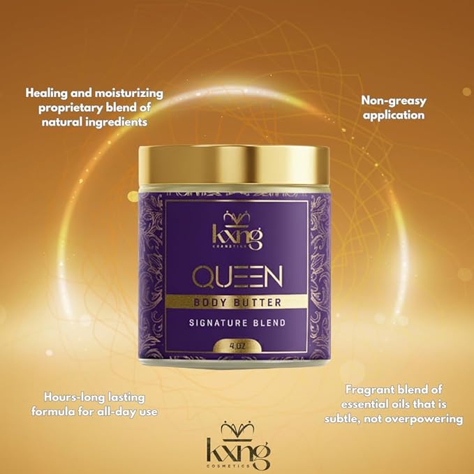 KXNG Cosmetics, Body Butter, Organic Skin Care for Men and Women, Body Moisturizer Lotions and Creams, Raw Shea Butter, Cocoa Butter, Mango, Coconut Oil, Hand, Foot, All Skin Types (Queen)