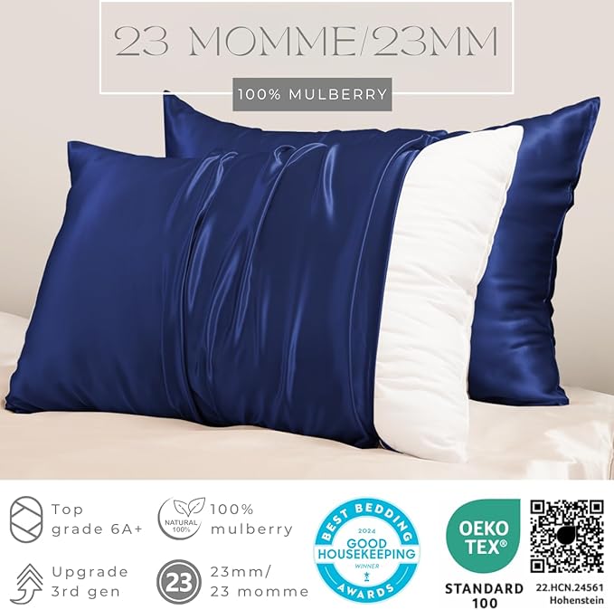 PROMEED Premium 6A+ Silk Pillowcase Toddler Size for Kids - 100% 23 Momme Mulberry Silk Travel Pillow Case Covers for Hair and Skin (Toddler/Travel 13"x18", Navy)