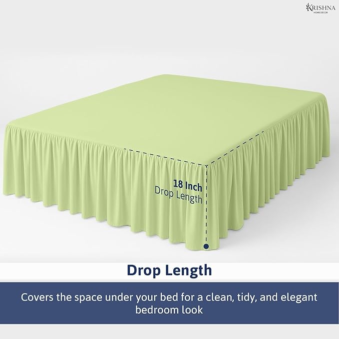 KRISHNA Ruffled Bed Skirt with Split Corners King, 100% Microfiber Hotel Quality, 18 Inch Drop Dust Ruffle Gathered Bedskirt with Platform, 78" x 80", Sage