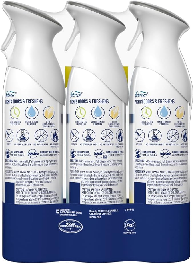 Febreze Air Freshener Spray, Odor-Fighting Room Spray, Heavy Duty Bundle, Heavy Duty Kitchen, Heavy Duty Crisp Clean, Musty Odor Fighter Scent Mix, 8.8oz, 3 Count