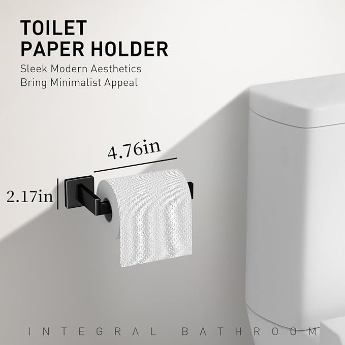 Bathroom Accessory Towel Bar Set: 5 Pieces Matte Black Square Bathroom Hardware SUS304 Stainless Steel - 24 Inch Wall Mounted Towel Rack&Toilet Paper Holder&Towel Ring and Towel Hook