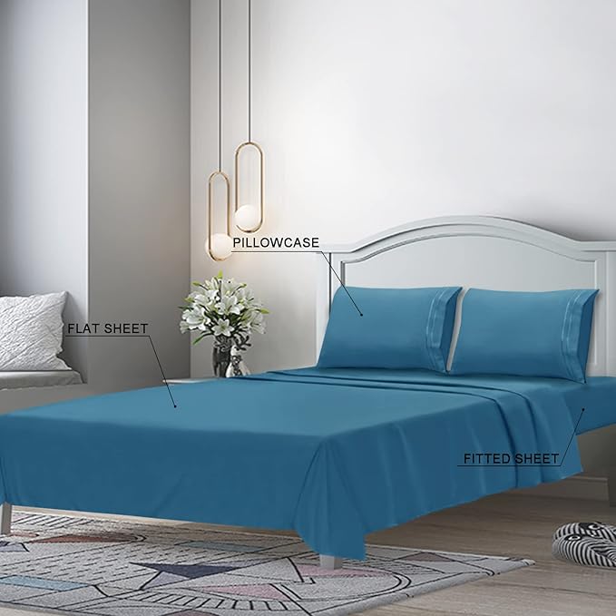 Mejoroom Bed Sheets Set - Extra Soft Luxury Full Sheets with 16 Inch Deep Pocket - Premium Bedding Collection - Breathable, Wrinkle, Fade & Stain Resistant - 4 Piece (Full, Peacock Blue)