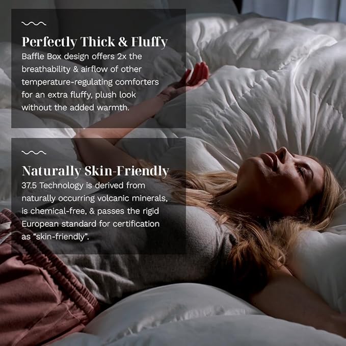 LUXOME ClimaSense Comforter w/ 37.5® Technology | Fluffy & Breathable | Thermal Regulating | Cotton Blend | Full/Queen - 90"x98"