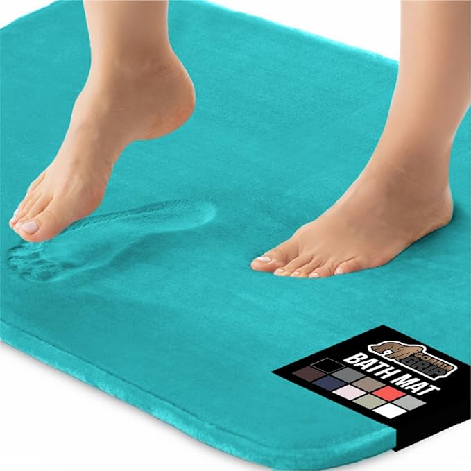 GORILLA GRIP Memory Foam Bath Rugs, Soft Absorbent Velvet Bathroom Mats, Durable Dots on Underside, Machine Washable Bathmat, Carpet Rug Room Decor for Shower Floor, 36x24 Mat, Turquoise