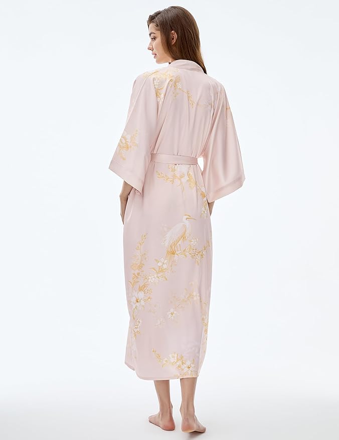 PRODESIGN Kimono Robe for Women - Long Satin Sleepwear Silky Kimono Cover-Up Nightgown Japanese Bathrobe Loungewear Blouse