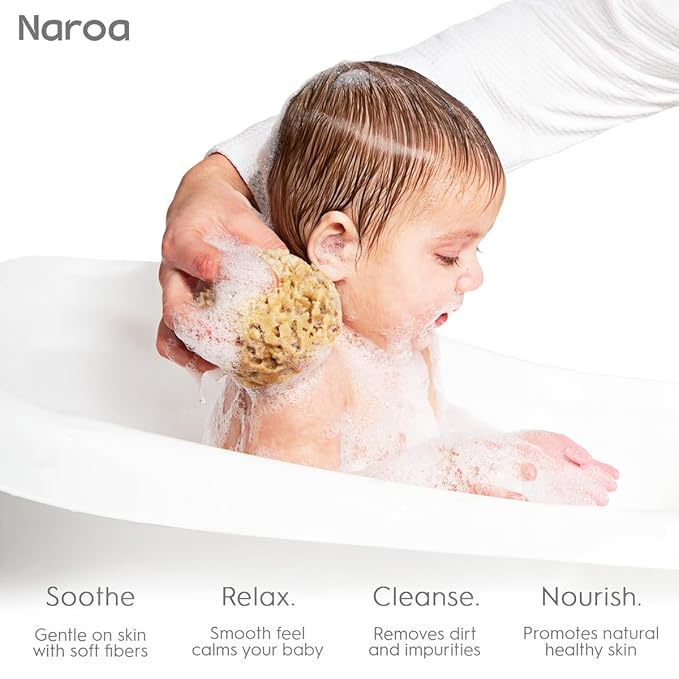 NAROA Natural Baby Bath Sponge in Gift Box | Premium Soft Wool Sea Sponge for Babies | Newborn Bath Time Essentials | Sustainable & Plastic Free (1 Pack)