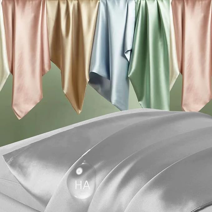 Silk Pillowcase 2 Pack, Natural Mulberry Silk Pillow Case, Anti Acne Silk Pillowcase for Hair and Skin, King Size Silk Satin Pillowcase Set of 2 with Hidden Zipper, Gifts for Women Men, Grey