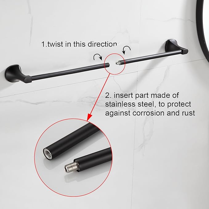 BGL Bathroom Hardware Set Matte Black Adjustable Expandable Towel Bar 4-Piece Bathroom Accessory Set Wall Mounted Robe Hook Toilet Paper Holder Towel Ring Towel Bar