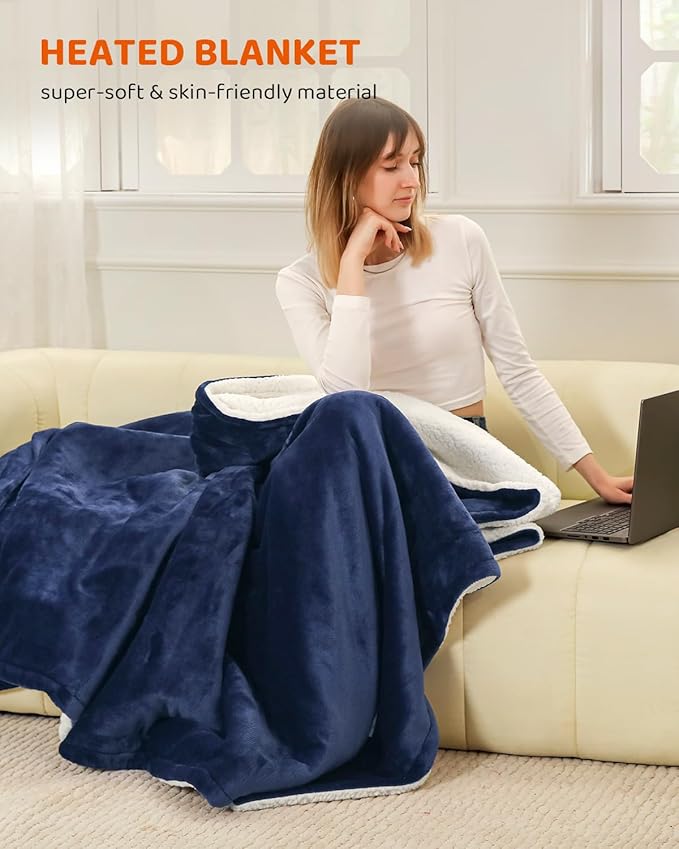 Heated Blanket Electric Blanket Twin Size, Super Soft Cozy Upgraded Flannel Heating Blanket with 9 Heating Levels & 1-9 Hours Auto Off, Fast Heating & Overheat Protection, 62" x 84", Blue