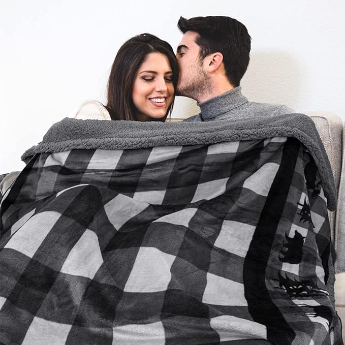 Pavilia Winter Cabin Sherpa Blanket Throw Twin | Flannel Fleece Christmas Plaid Holiday Blanket Gift | Plush, Soft, Warm, Cozy, Reversible Microfiber Throw 60x80 (Grey)
