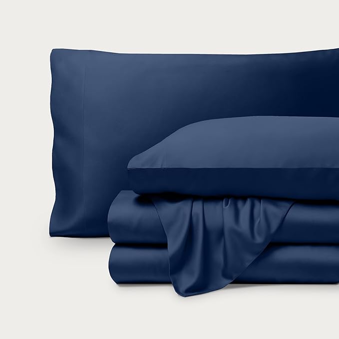 Bare Home 100% Rayon Made from Bamboo Luxury Queen Sheet Set - 4 Piece Bedding Set - Deep Pockets - Cooling Sheets - Breathable - Easy Fit - Soft Bedding Sheets & Pillowcases (Queen, Dark Blue)
