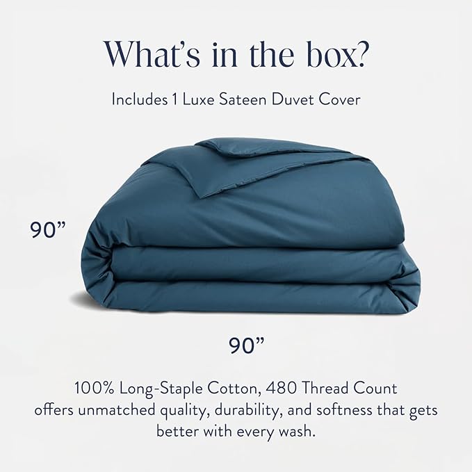 Brooklinen Luxury Sateen Duvet Cover - 100% Cotton, Full/Queen Size in Abyss Blue with Extra-Long Corner Ties and Button Closure - Best Full/Queen Duvet Covers