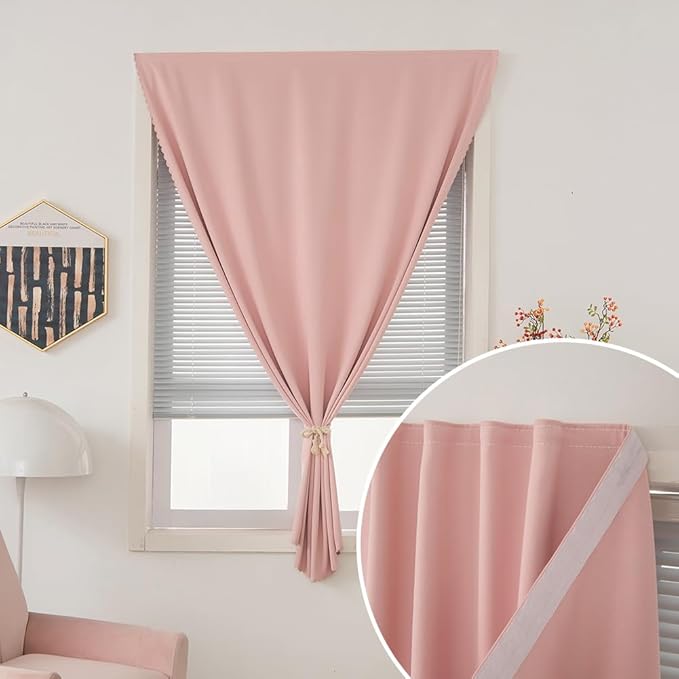 Self Adhesive Blackout Curtains- Stick on Curtains Shades Window Blinds Curtains No Rod Needed Easy to Hang Curtain, Use for Bedroom, Living Room,Roman Shades, 47" W X 59" L, Pink, 1 Panel