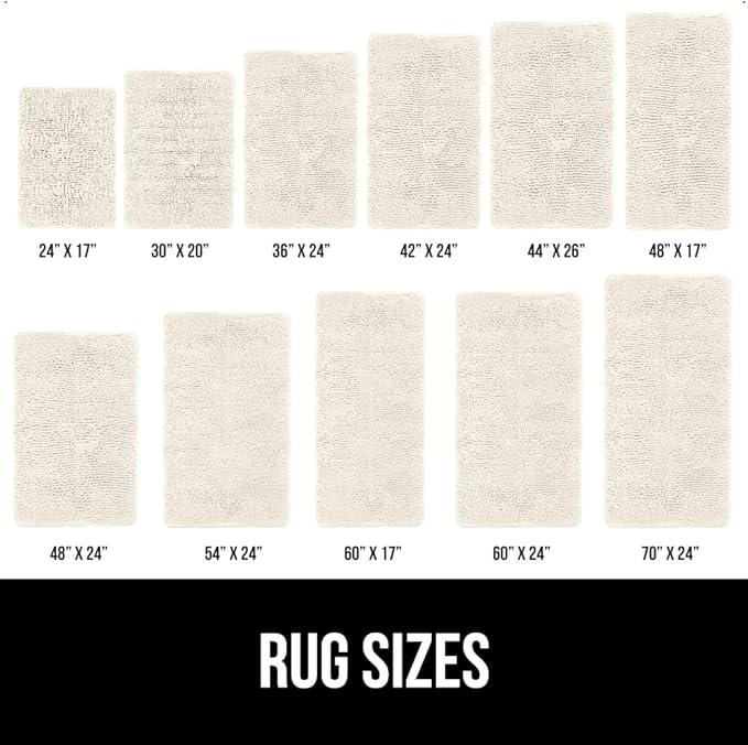 GORILLA GRIP Bath Rug Mat, Thick Soft Absorbent Chenille, Quick Dry Microfiber Mats, Rubber Backing Washable Shower Floor Rugs, Bathmat Runner, US Designed Bathroom Home Decor Accessories 24x17, Ivory
