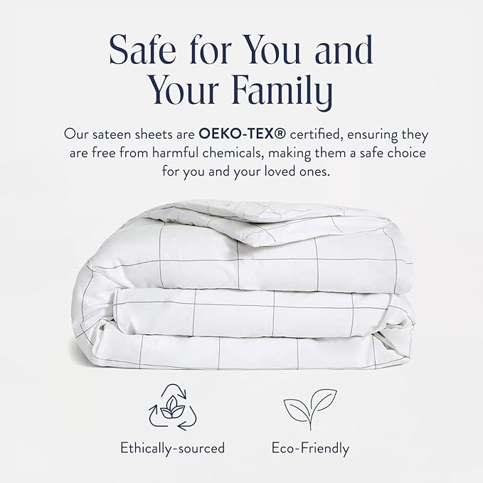 Brooklinen Luxury Sateen Duvet Cover - 100% Cotton, Twin/Twin XL Size in Window Pane with Extra-Long Corner Ties and Button Closure - Best Twin/Twin XL Duvet Covers
