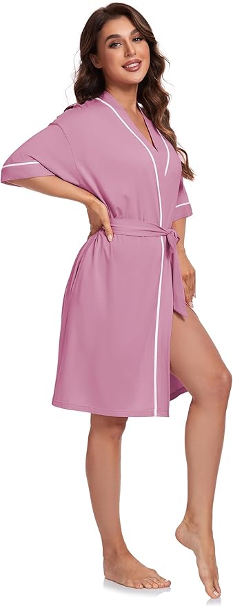 COLORFULLEAF Womens Bamboo Short Robes Lightweight Kimono Cotton Robe Soft Knit Bathrobe Ladies Loungewear with Pockets