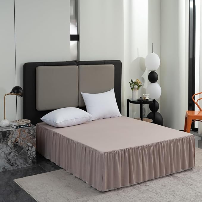 Khaki Bed Skirt Full Size Ruffled Bed Skirt with Split Corners, Full Bed Skirt 12 Inch Drop, Full Size Bed Skirt Khaki for Ruffled Bed Skirt with Split Corners, Bed Skirts Full Size