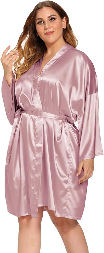 Women's Plus Size Satin Robes Plus Size Silky Kimonos Robes Sleepwear,Short