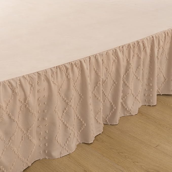 Bed Skirt Queen Size Ruffled Bed Skirt with Split Corners, 12 Inch Drop Dust Ruffle Bed Skirts with Platform, Boho Tufted Shabby Chic Queen Size Bed Skirts, Cream