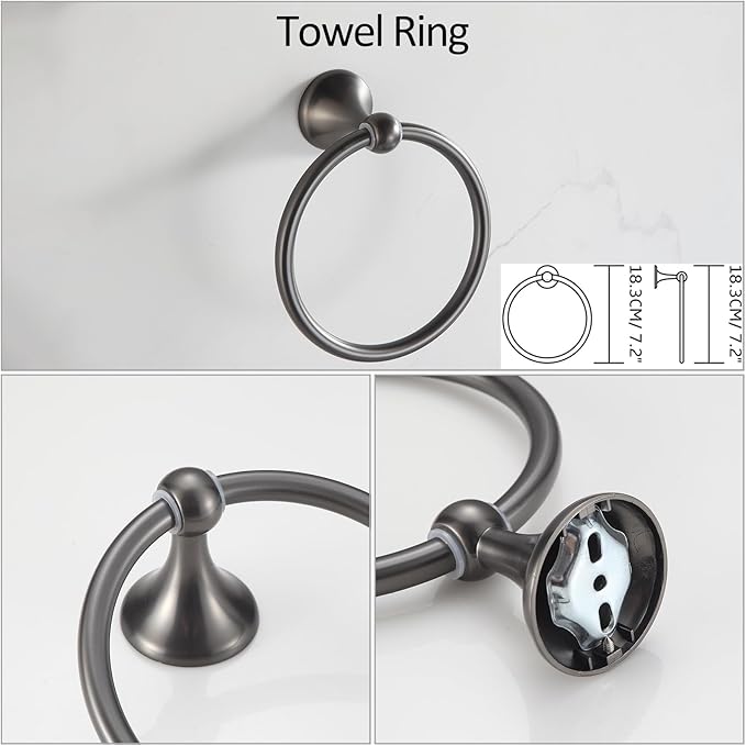 BGL Bathroom Hardware Set Grey Electroplating 4-Piece Bathroom Accessories Set Wall Mounted Adjustable Towel Bar Robe Hook Toilet Paper Holder Towel Ring Glossy Grey