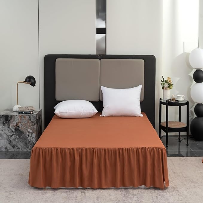 Terracotta Bed Skirt King Size Ruffled Bed Skirt with Split Corners, King Bed Skirt 16 Inch Drop, King Size Bed Skirt Terracotta for Ruffled Bed Skirt with Split Corners, Bed Skirts King Size
