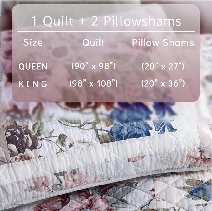 Cotton Bedspread Quilt Bedding Sets 3 Pieces Reversible Coverlet Sets Comforters Vintage Floral Patchwork White Bedspread, Queen Size