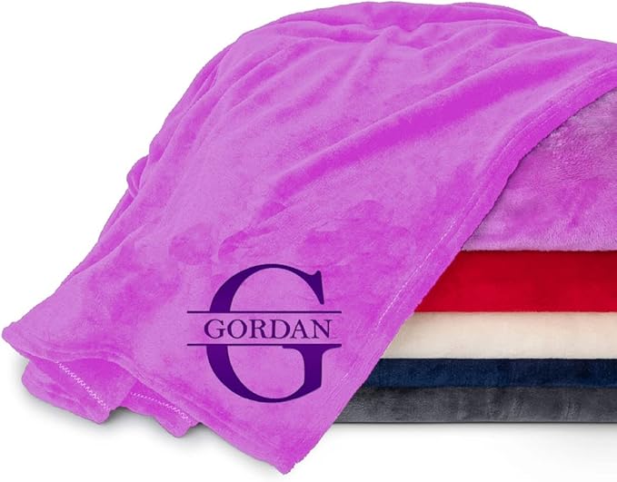 Personalized Passion Blankets with Custom Name & Initial Monogram - Super Soft and Cozy Fleece - Unisex Custom Blanket for Him and Her - 60x40 Inches - Purple